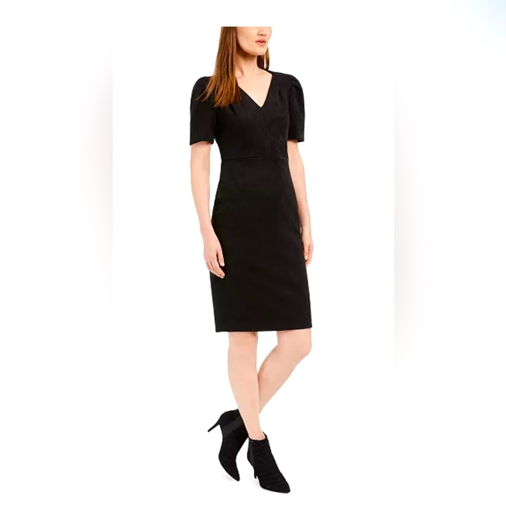 Calvin Klein faux suede v neck sheath dress